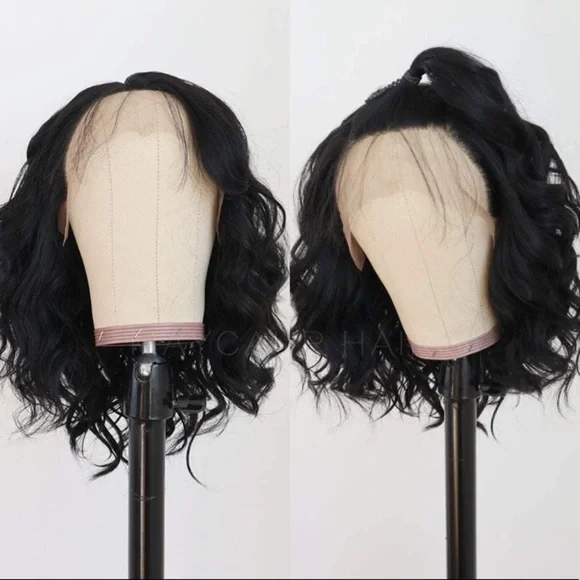 - 💕16” BLACK LOOSE WAVY BOB LACE-FRONT WIG *NEW*